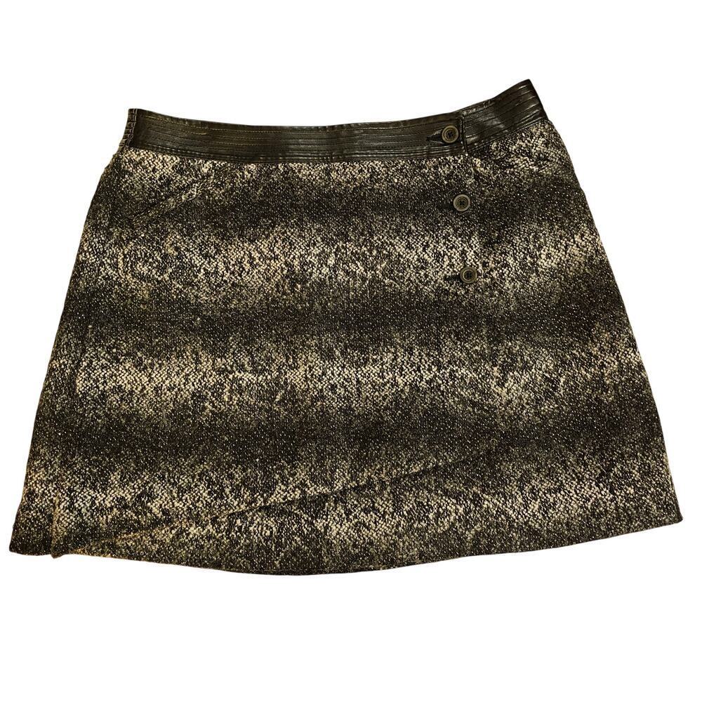 Karl Lagerfeld Sz6 Boucle Tweed Wool blend Lined‎ WrapGrayBlack Fauxleatherskirt